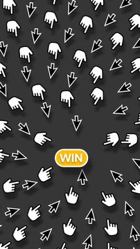 Vertical 2D Animation of Computer Cursors Following Win Text Sign Loop Online Gambling Betting and Digital Casino Concept