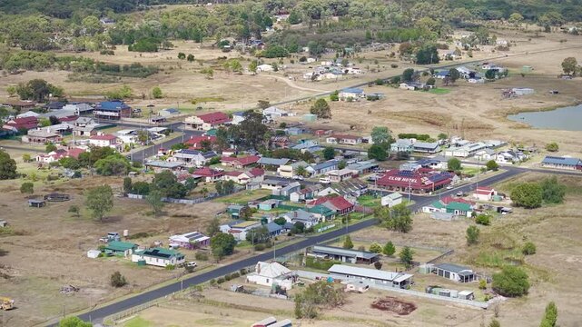 Aerial view from high above of the village of Emmaville, Australia