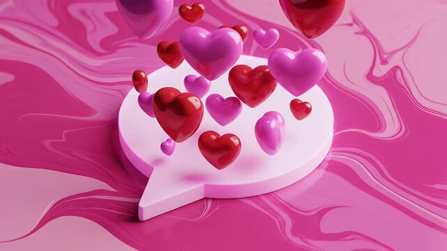 Vibrant pink marbled abstract background with a white speech bubble motif