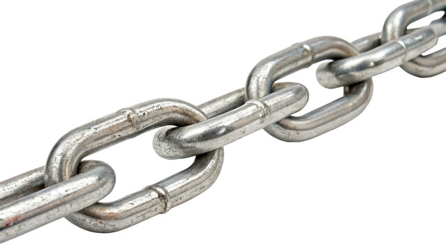 Section of heavy durable metallic steel chain links security industrial isolated on transparent background