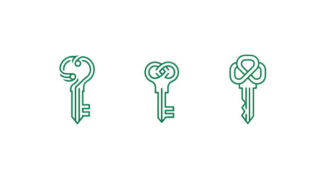 Three decorative vintage style keys illustration.