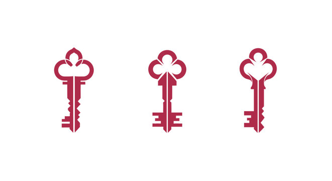Three ornate pink keys with intricate designs.