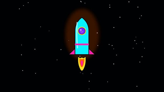 Cartoon rocket ship launch sequence illustrating back to school motivation and the journey of adult upskilling towards achieving new academic growth within a dark starry sky