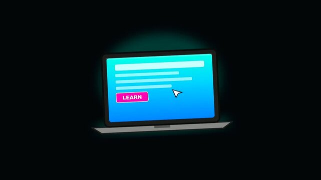 a white cursor moves across three laptop screens as back to school concepts combine with adult upskilling modules displayed in vibrant glowing digital portal environments
