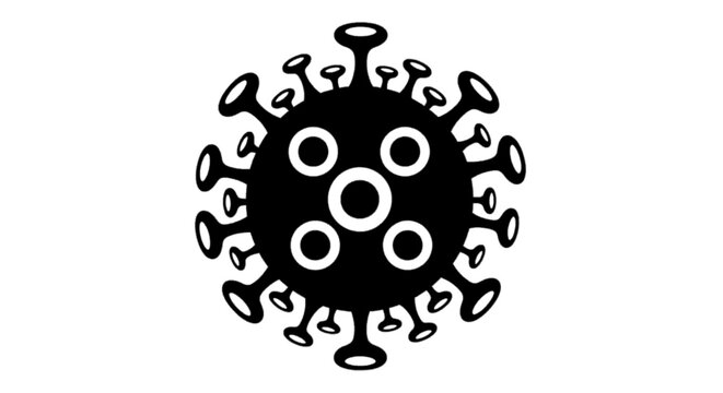 Minimal black silhouette icon, simple flat vector, bold black shape, no gradients, no shading coronavirus covid19 virus icon vector illustration on a, flat icon style