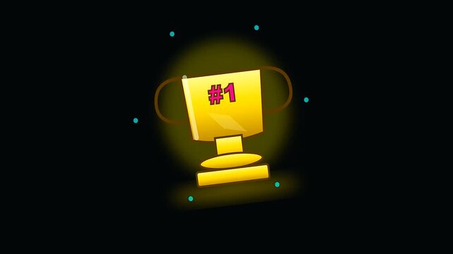a golden trophy icon depicting number one achievement for back to school success or adult upskilling training showing digital graphics glowing on black studio space
