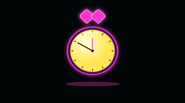 Neon illuminated yellow clocks represent the passage of time for back to school schedules and adult upskilling sessions in a digital graphic motion sequence display