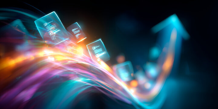 Digital transformation banner with workflow automation and data compliance growth arrow