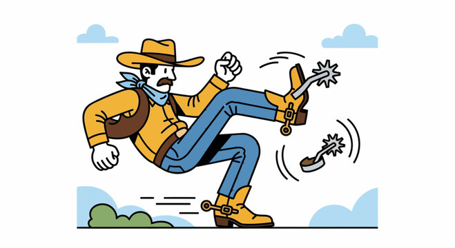 Clumsy Cowboy Falling Down and Losing a Spur in the Wild West