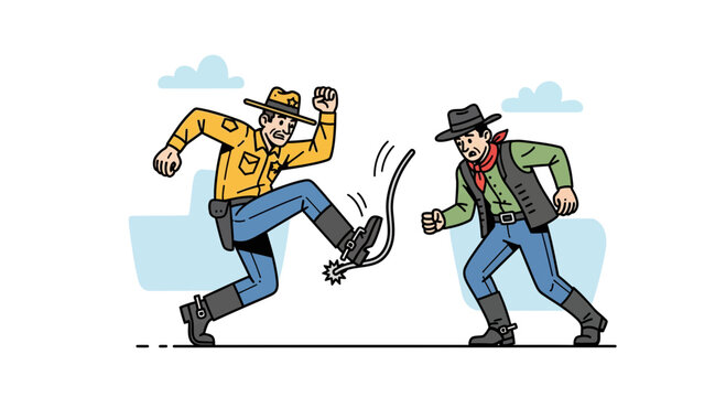 Cowboy tripping over his spurs in a funny stumble scene