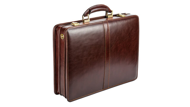 Classic brown leather briefcase professional business manager bag isolated on transparent background