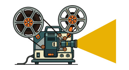Naklejka premium Vintage Film Projector Machine Showing Light Beam Illustration