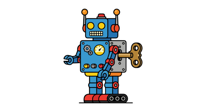 Retro tin wind up robot toy with key