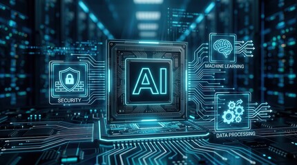 Fototapeta premium Abstract server background representing an Artificial Intelligence processor concept.