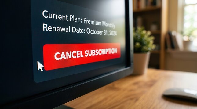 Close up of a red cancel subscription button on a computer screen.