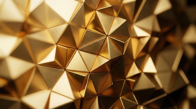 Abstract geometric wallpaper featuring gold triangle shapes.