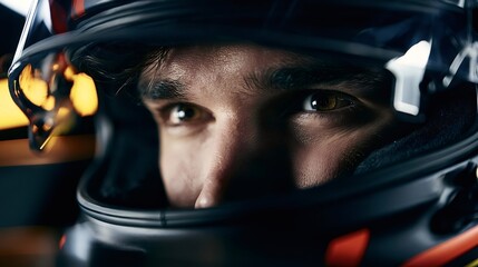 Obraz premium Racing driver focusing on the track with intense concentration