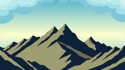 Clean mountain scenery illustration with layered peaks and soft sky gradient ideal for nature presentations, hiking themes and landscape design. © yossi