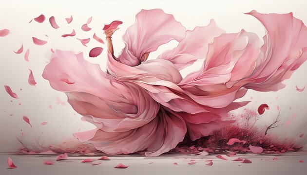 pink petal falling dancing isolated on white background