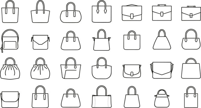 Collection of Handbag and Purse Outline Icons 