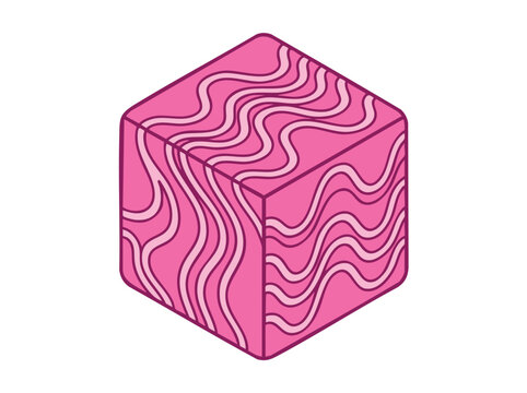 Isometric Pink Cube with Wavy Pattern Vector Illustration