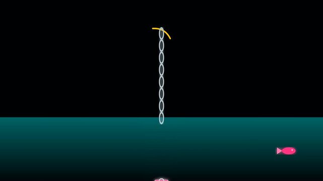 Digital animation showing anchors lowering into the ocean depths near colorful swimming fish as if charting nautical charts during a calm morning columbus day celebration