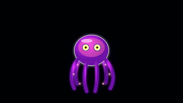 Purple neon jellyfish animation loops over nautical charts in a creative sequence inspired by columbus day vibes featuring glowing appendages and stylized dark digital art