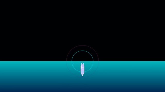Digital plumb bob objects descend into a deep gradient pool creating rippled nautical charts for columbus day navigation mapping in a dark minimalist virtual environment