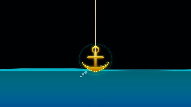 Three golden metal anchors descend into blue sea water as if marking nautical charts for a celebration during columbus day maritime voyages across deep ocean waves
