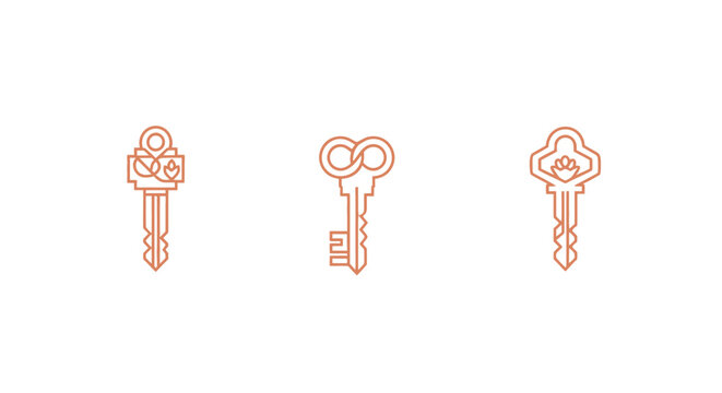 Three decorative skeleton key icons in outline style.
