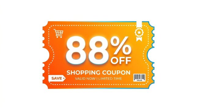 88 OFF Shopping Coupon Digital Illustration Isolated on White Background
