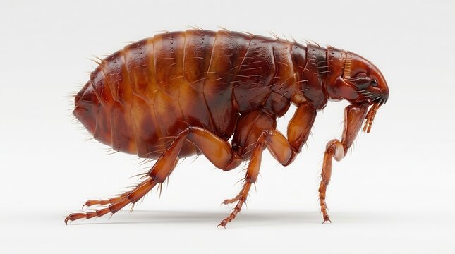 Detailed 3D illustration of a reddish flea insect on a white background.