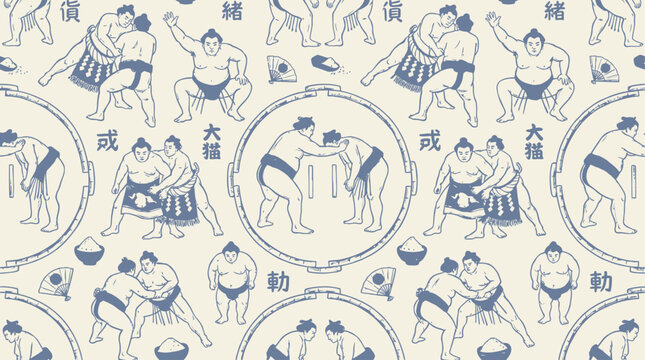 Athletic Collection of Professional Sumo Wrestler Figures Performing Traditional Japanese Martial Art Stance and Combat Sport Maneuver for Cultural Illustration and Competition Visuals
