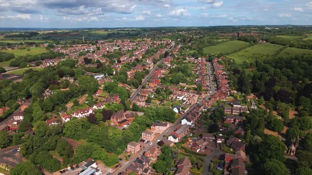 High angle drone view of traditional british residential town