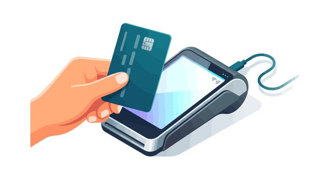 Isometric Vector Illustration of Contactless Credit Card Payment at POS Terminal