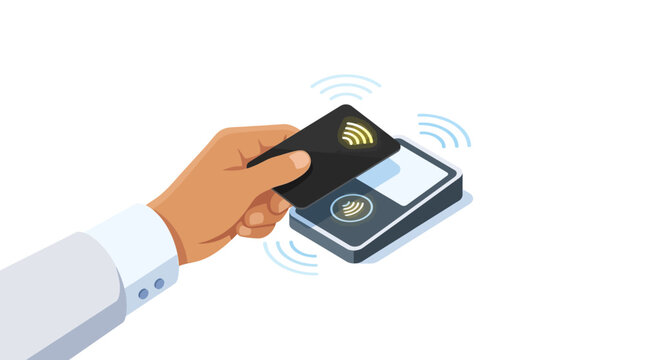 Contactless Payment with Credit Card and POS Terminal Isometric Illustration