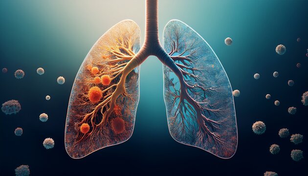graphic of lungs under siege by mycobacterium tuberculosis a stark visual of tbs primary battleground soft shadowns