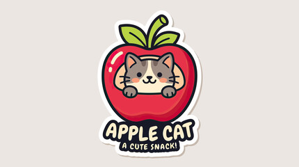 Obraz premium Cute Cat Peeking from Red Apple, 