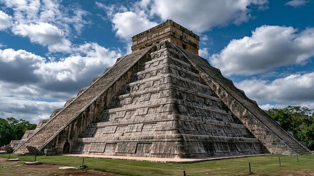 El Castillo pyramid stands tall in Chich&eacute;n Itz&aacute;, Mexico, a grand step pyramid.