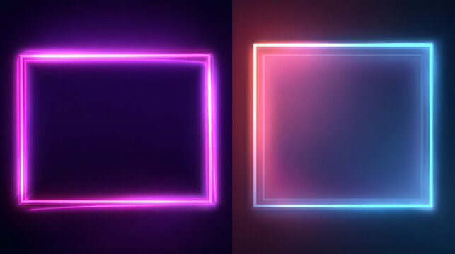 Set of neon double frames with shining effects
