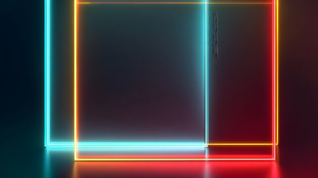 Set of neon double frames with shining effects
