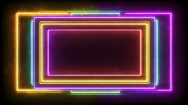 Set of neon double frames with shining effects
