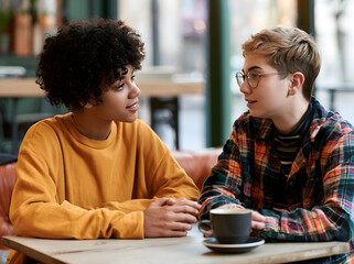 Fototapeta premium A Welcoming Dialogue Between Diverse Youth: Enhancing Mental Health and Promoting Social Connection in a Comfortable Urban Space
