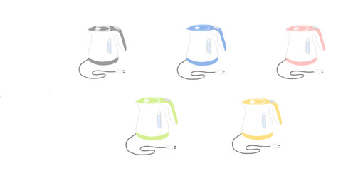 電気ケトルとコンセントプラグのカラーイラストセット 家電 6色カラーバリエーション  © ノラン