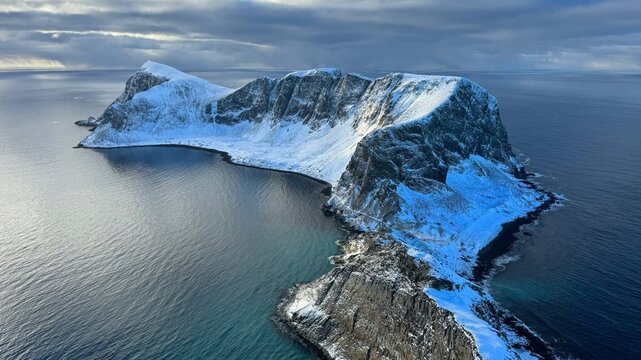 iceberg in antarctica
a winter view of Kvalvika Beach from the top of Ryten Mountain in the Lofoten Islands, Norway.