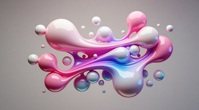 Abstract 3d organic shapes flow, morph in pastel pink, blue hues. Glossy liquid spheres, blobs connect, creating fluid, futuristic background. Smooth, abstract composition for creative design.