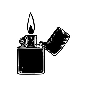 Vintage Zippo Lighter Illustration with Flame.