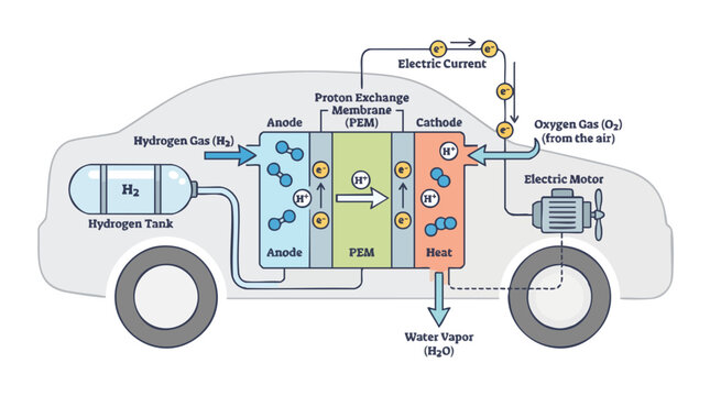 Hydrogen Fuel Cell Car System Working Principle Infographic Vector