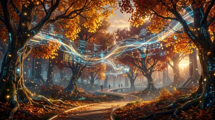 Naklejka premium Artificial Intelligence Autumn Data Forest