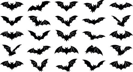 Fototapeta premium Flock of bats flying in dark night sky for Halloween spooky background 